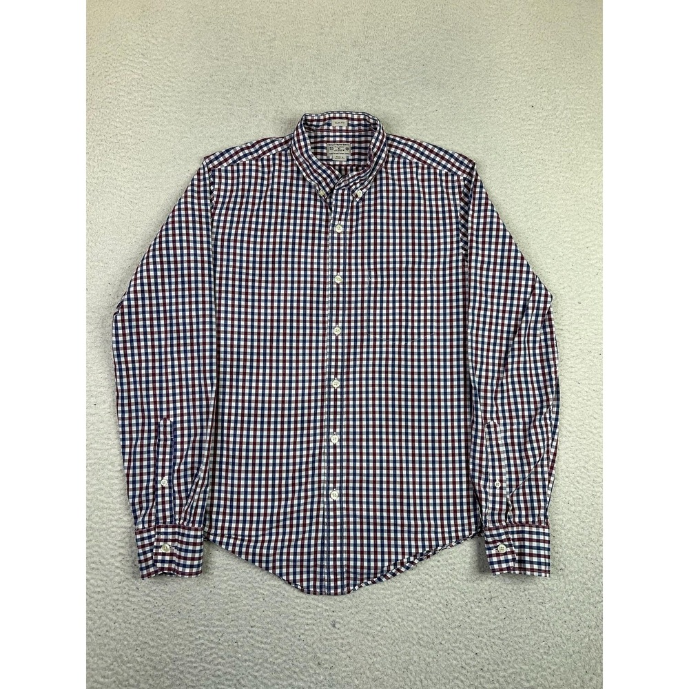 J.Crew Shirt Mens Medium Red Blue Check Slim Fit Cotton Long Sleeve Button Up